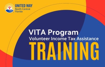 Intersecting circles of various colors with text overlay announcing VITA Volunteer Training